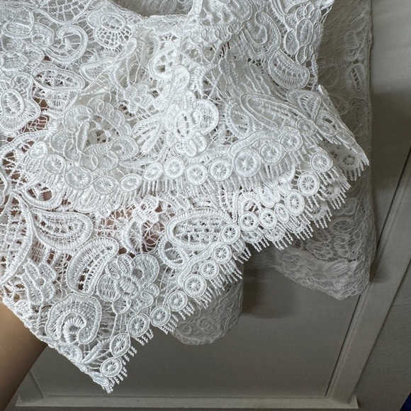 NWT STAUD Beth White Floral Guipure Lace Retro Flare Sleeve Square Neck Dress 4 - Picture 10 of 17